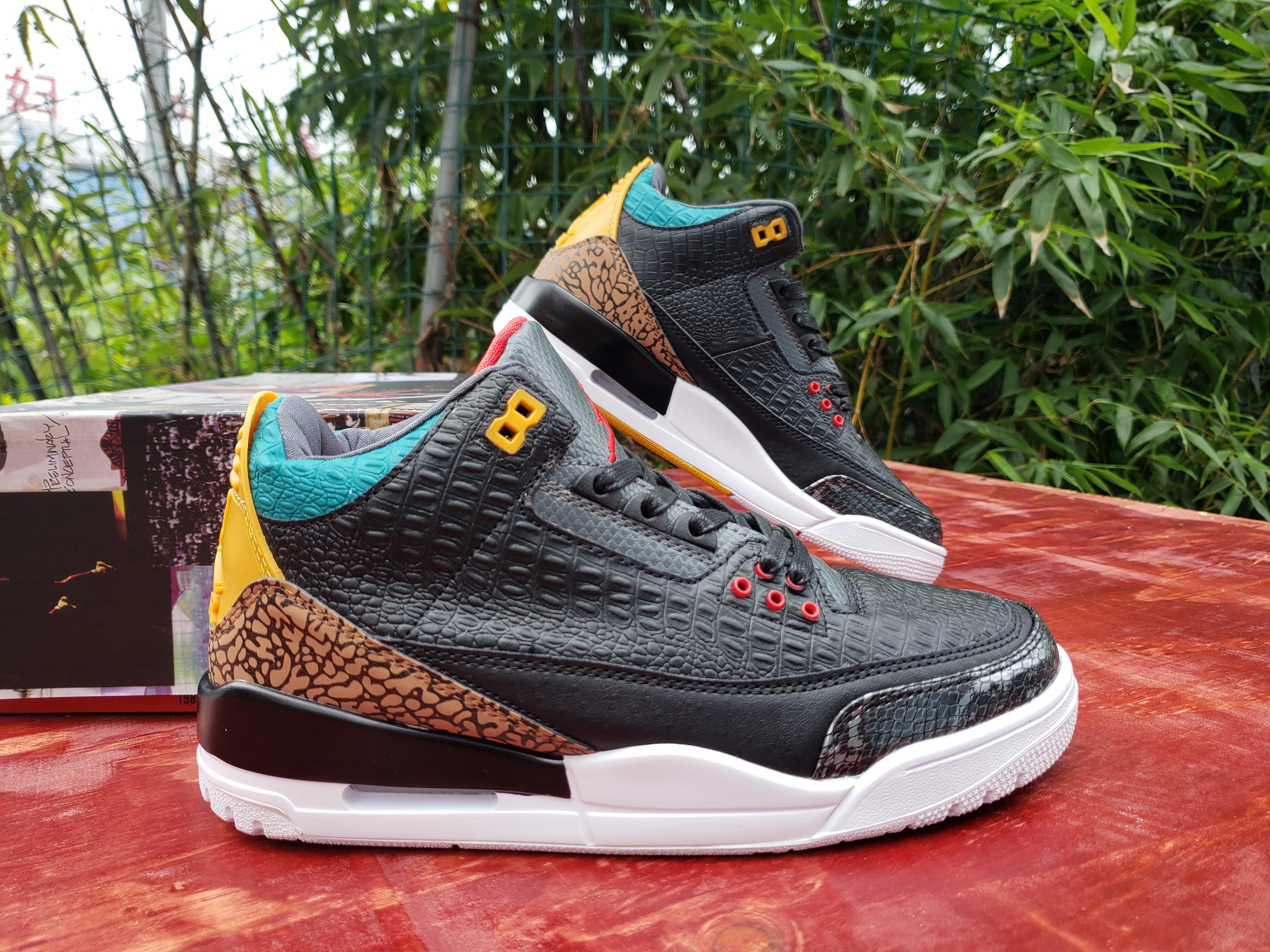 New Air Jordan 3 Crocodile Black Red Yellow - Click Image to Close